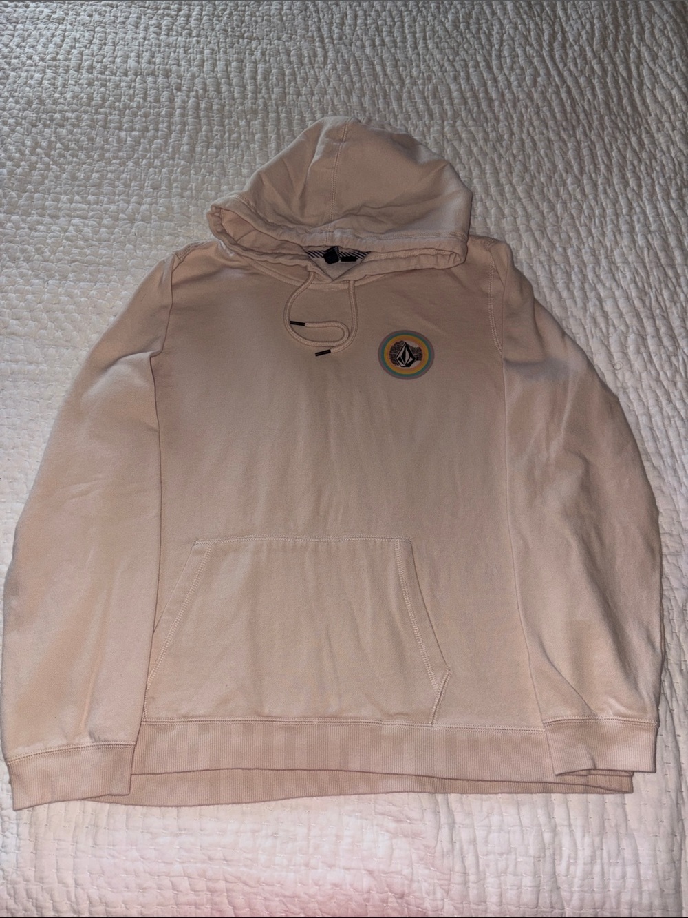 Volcom Unisex Light Beige Pullover Hoodie with Chest Patch EUC XL 12